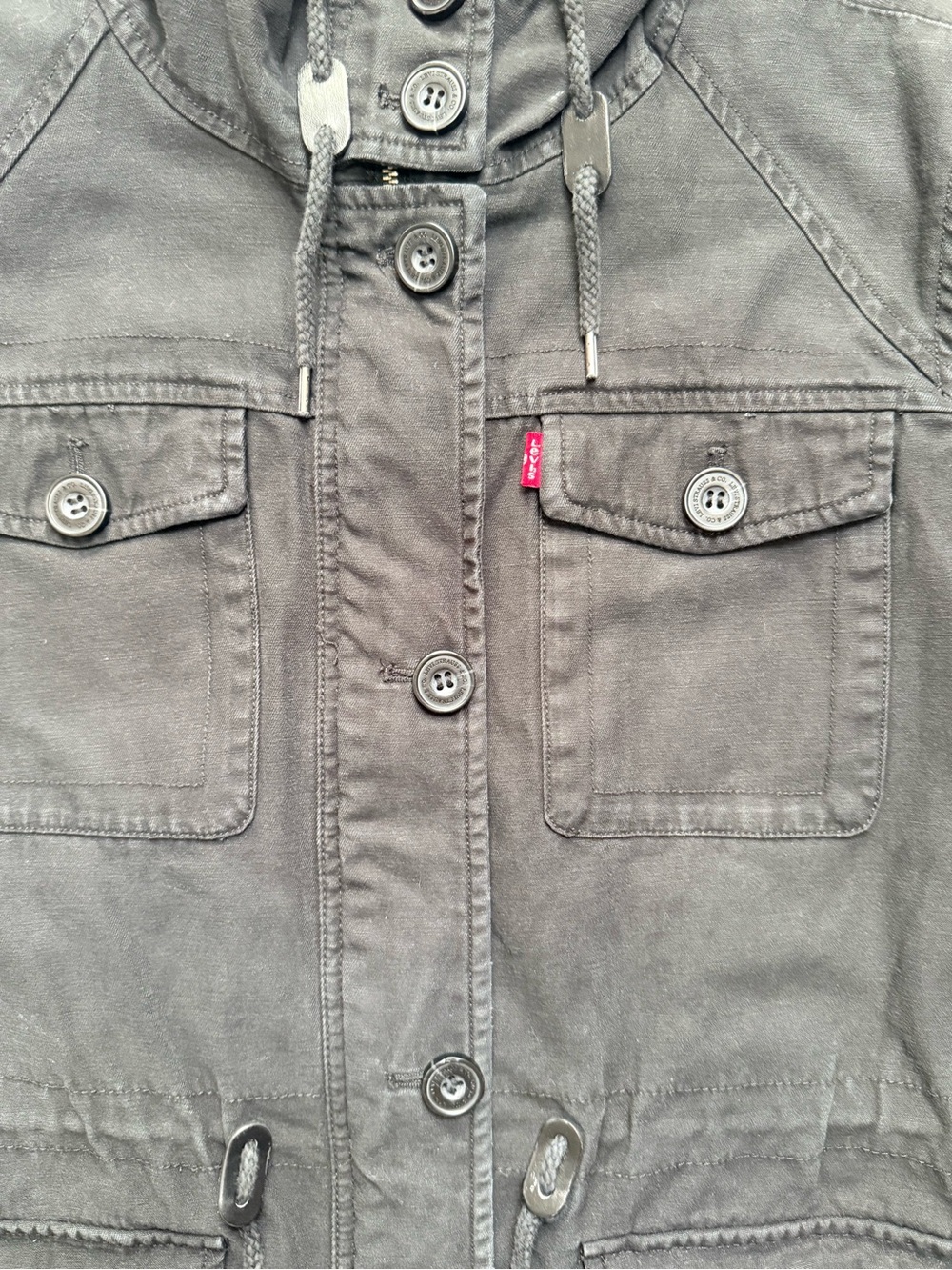 Levi’s Black Hooded Utility Field Jacket Women’s L Military Cargo - Picture 9 of 12